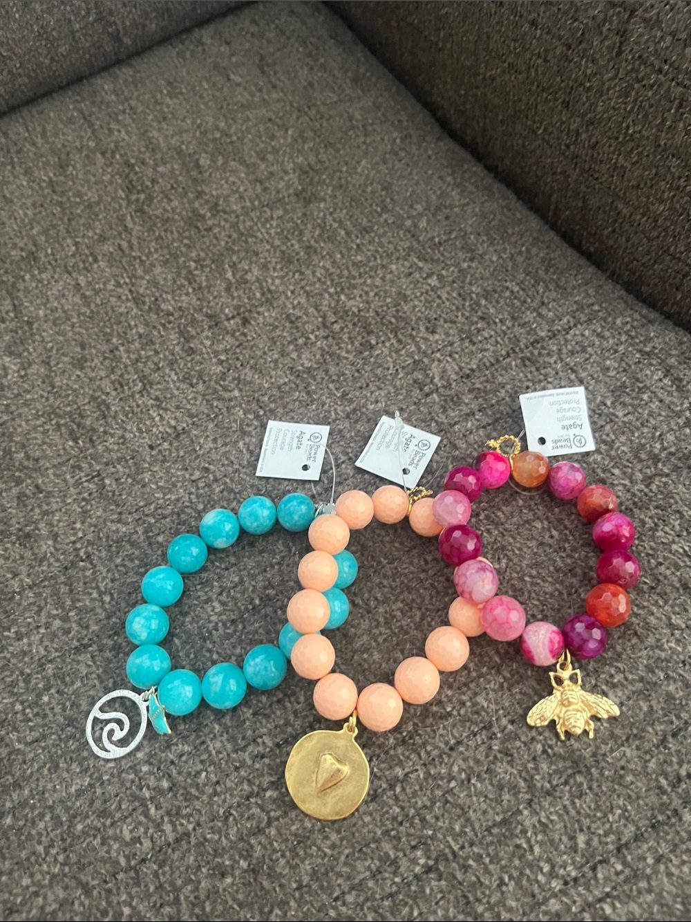 Lovers + Friends Three-Stack Beaded Bracelet Set in Turquoise, Peach & Fuchsia